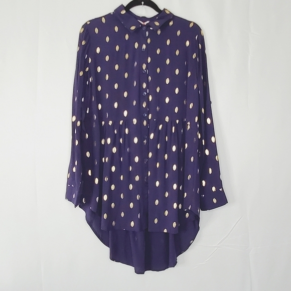Solitaire Gold Dot Button Front Tunic Size XL Long Sleeve Hi-Low Hem Mini Dress - Picture 1 of 13